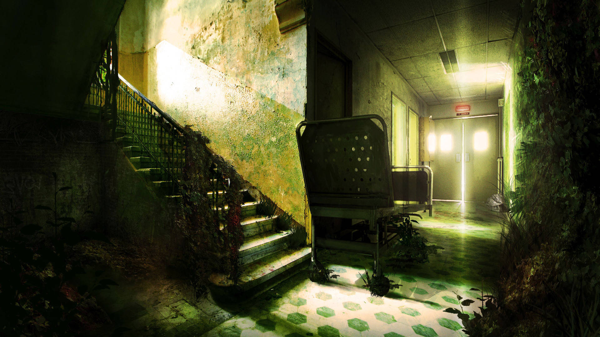 Abandoned Grunge Apocalypse Hospital Entrance Background