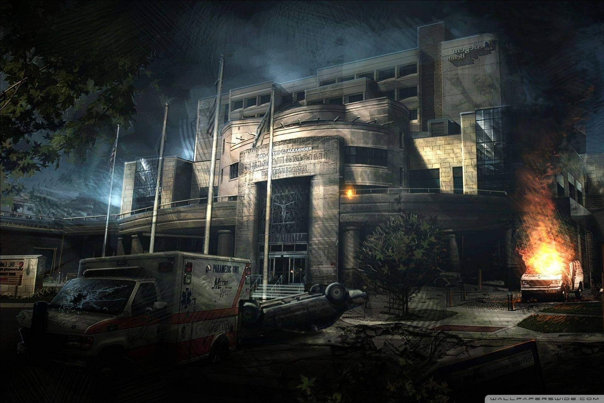 Abandoned Hospital Exterior Apocalypse Background