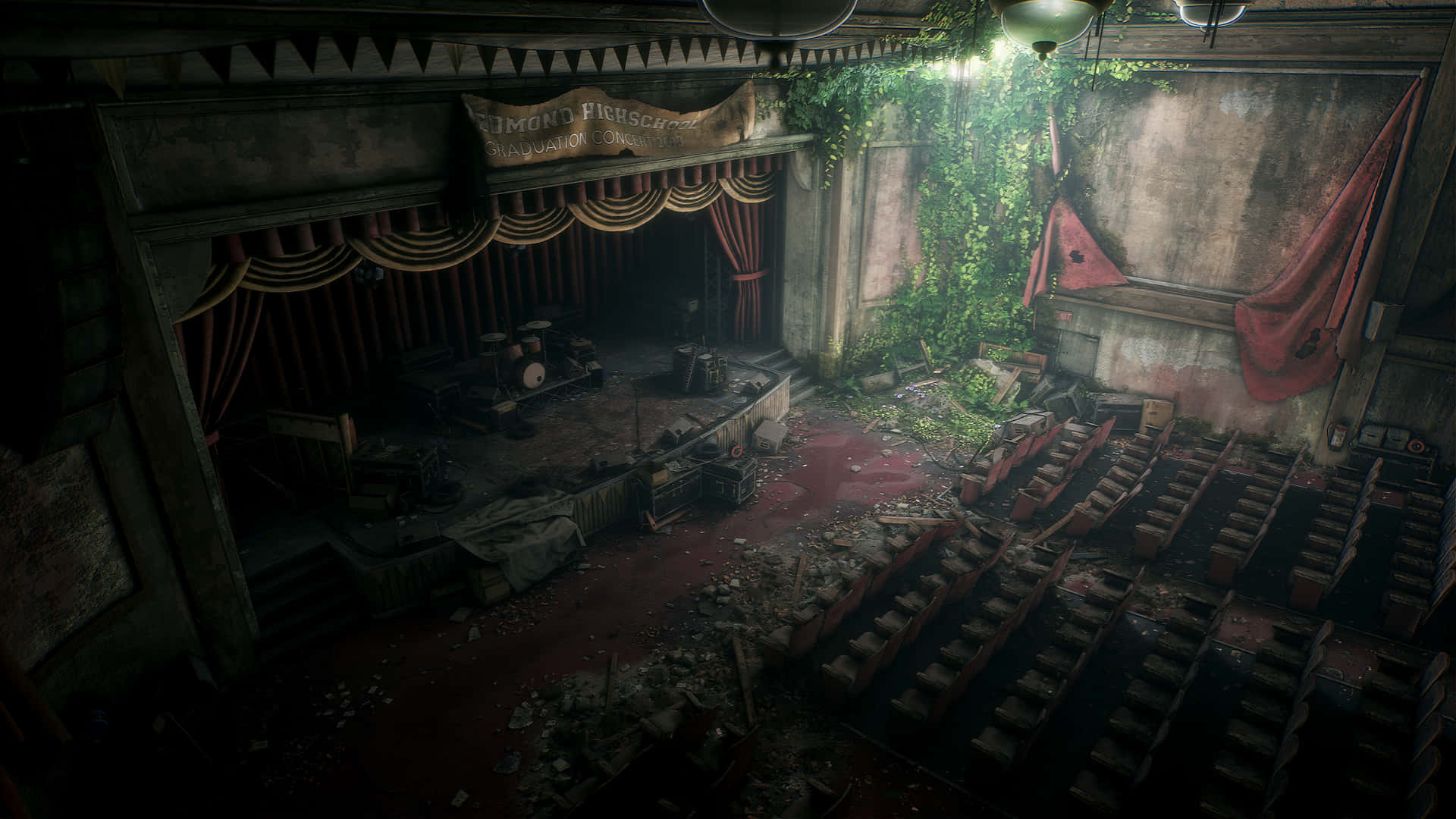 Abandoned Theater In A Post-apocalyptic Setting Background
