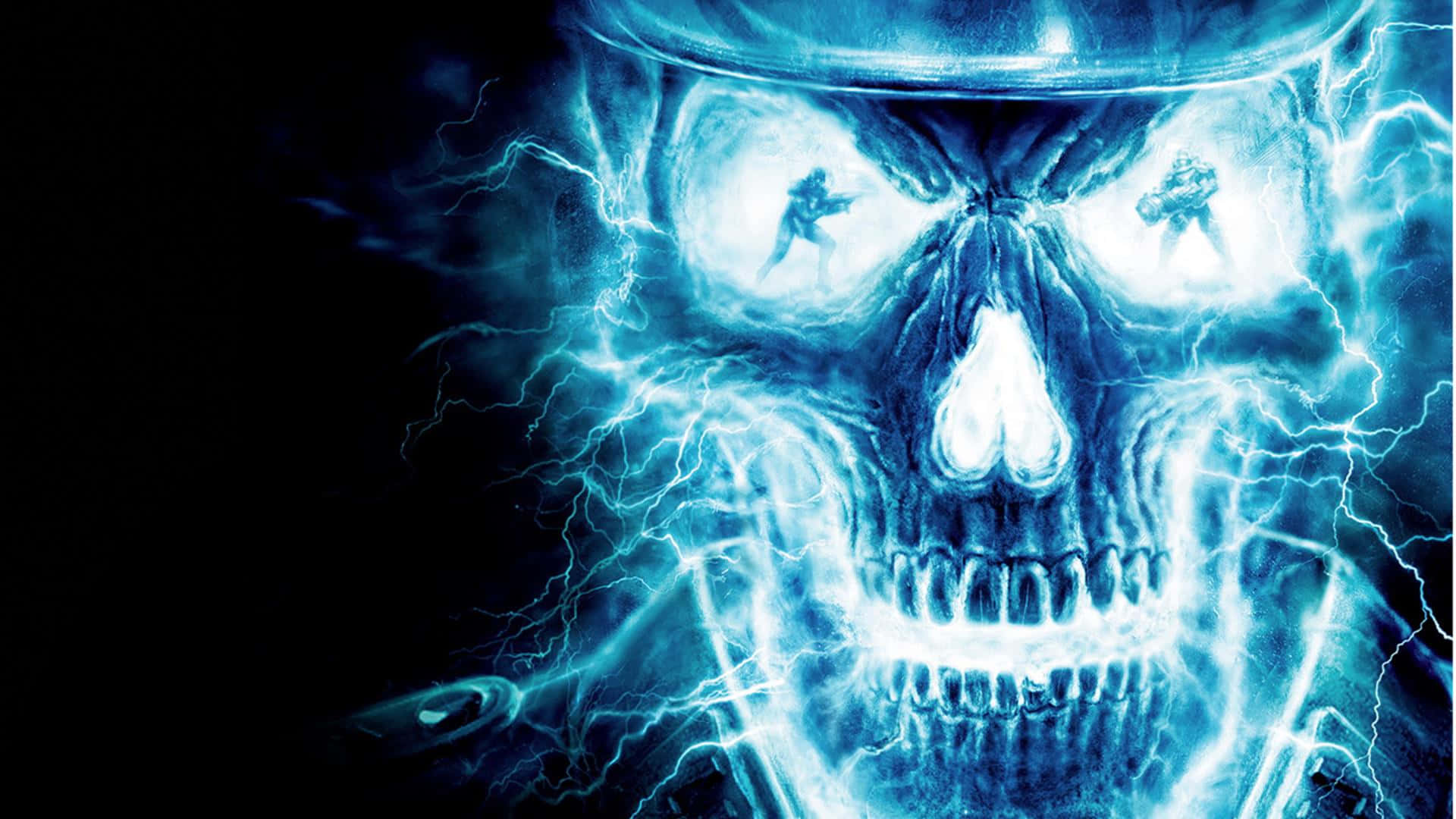 Ablaze Blue Fire Skull Background