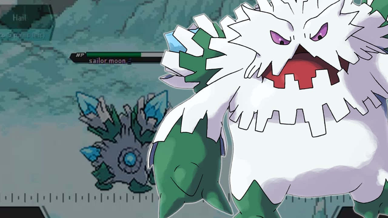 Abomasnow Against Pixelated Game Graphic Background