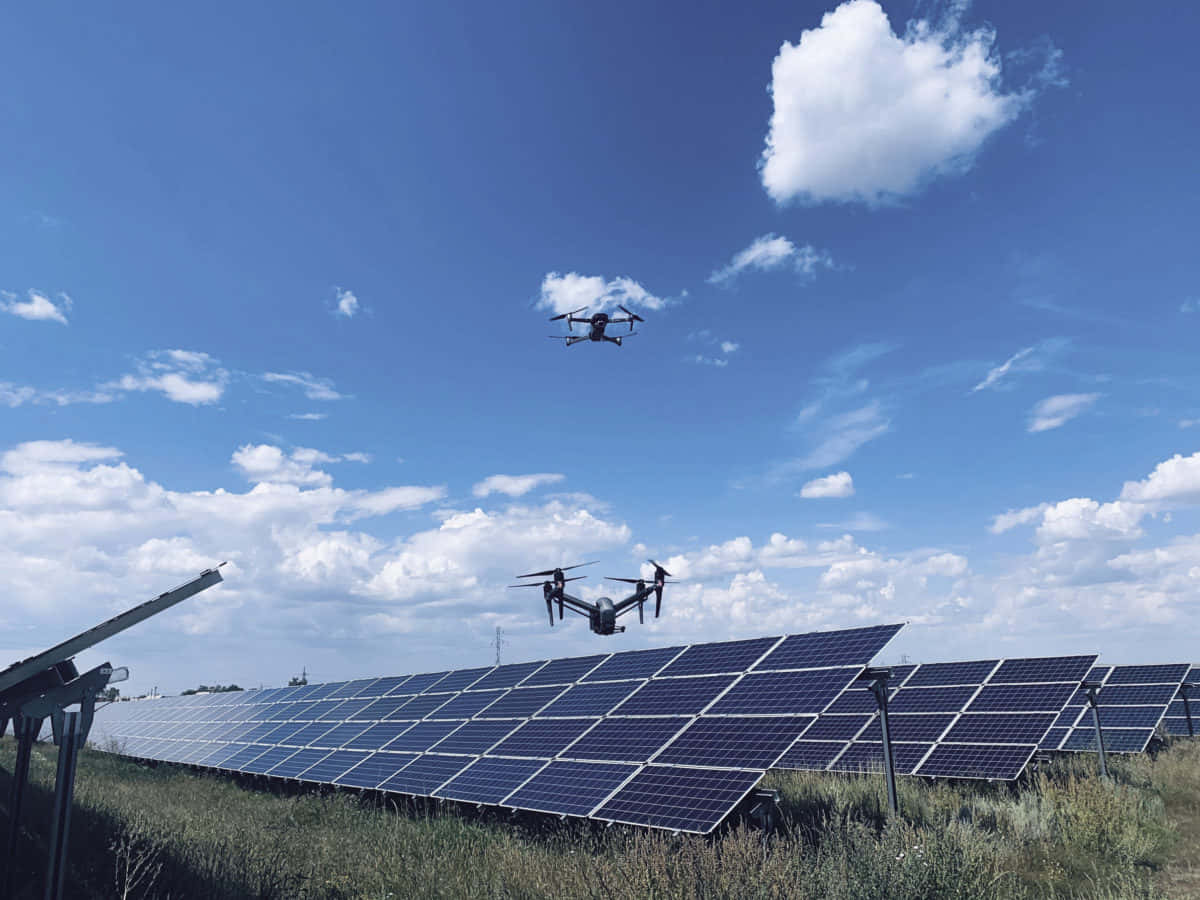 Above Automated Drones Powered By Solar Panels Background