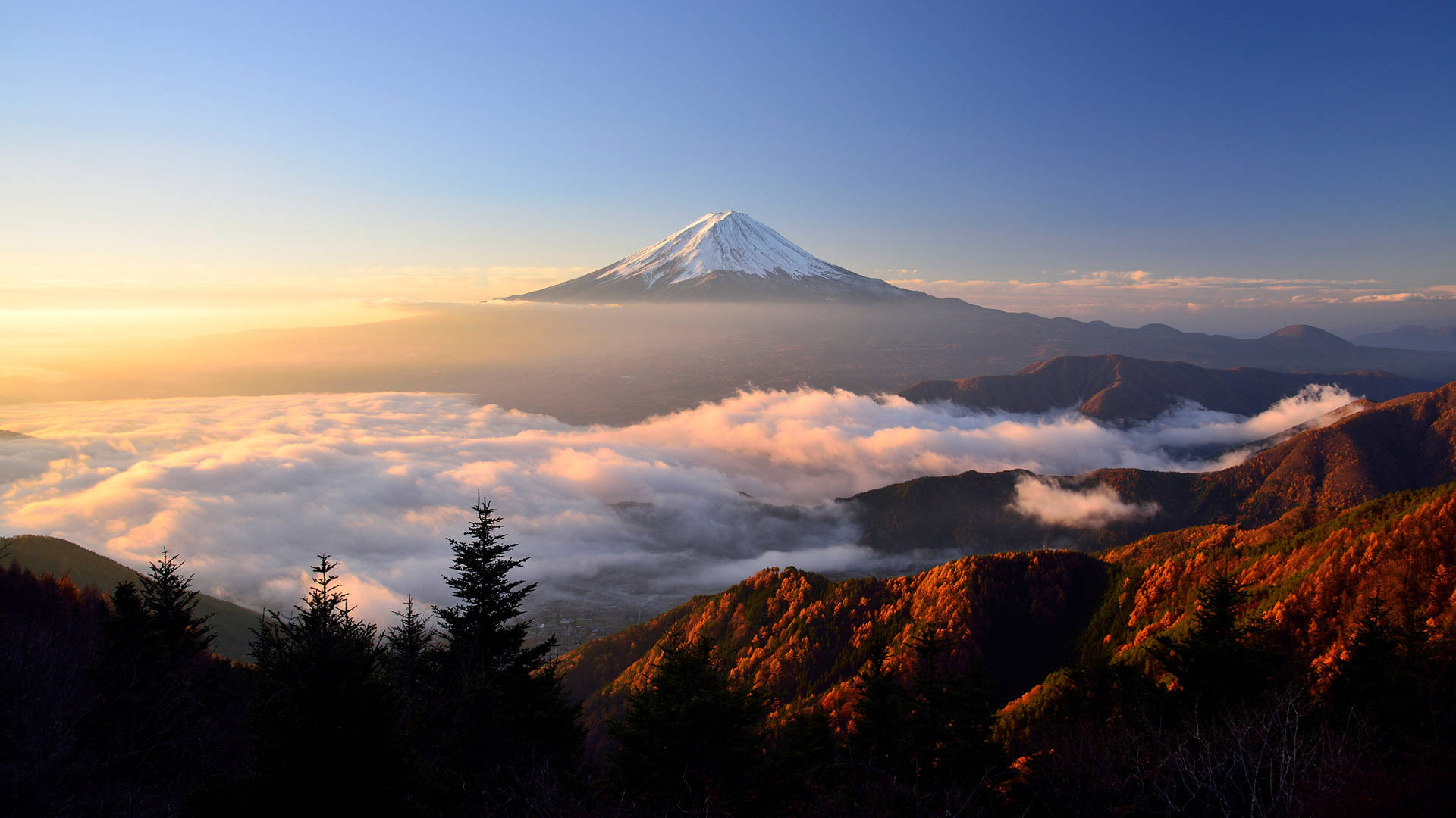 Above The Clouds Mount Fuji Background