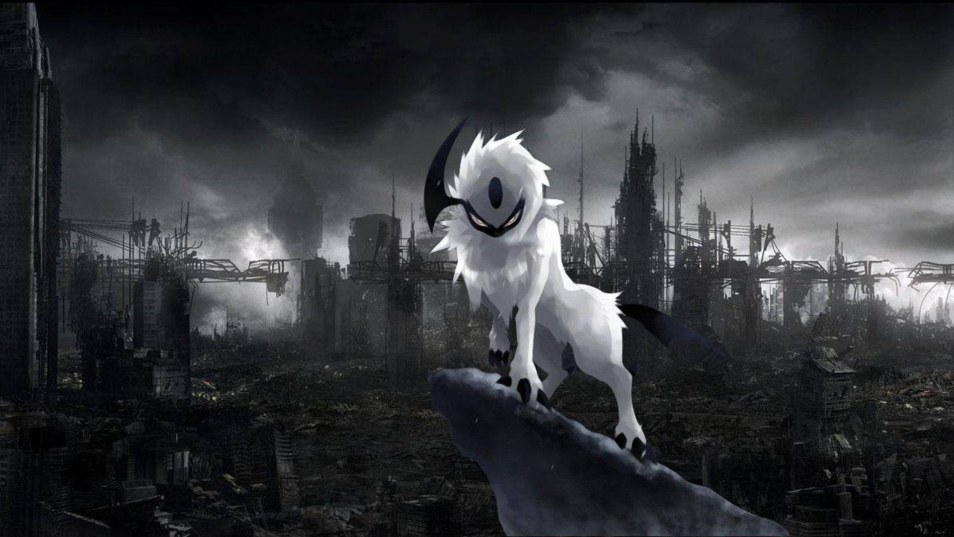 Absol On Cliff Destroyed Cityscape