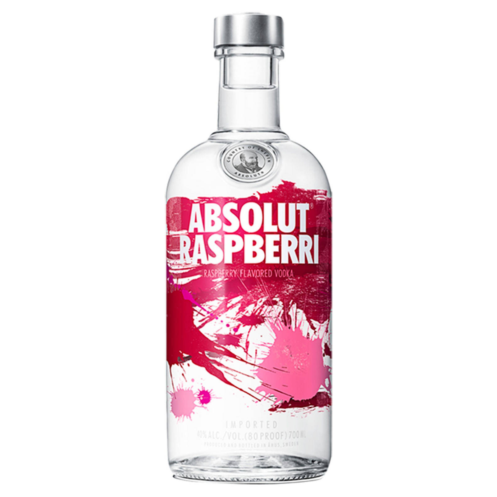 Absolut Raspberri Vodka Bottle On A White Background