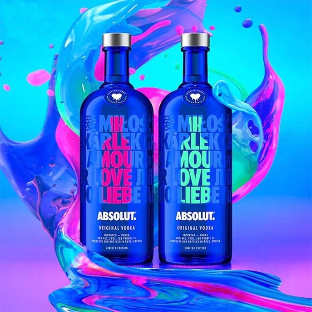 Absolut Vodka Drop Of Love In Blue And Pink Ink Background