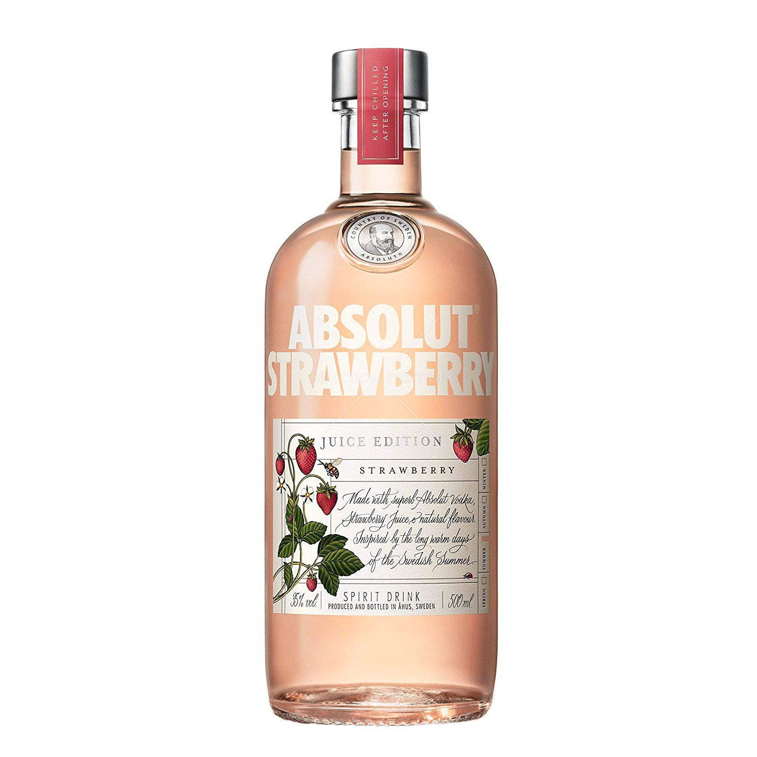 Absolut Vodka With Fresh Strawberries On A Pristine White Background