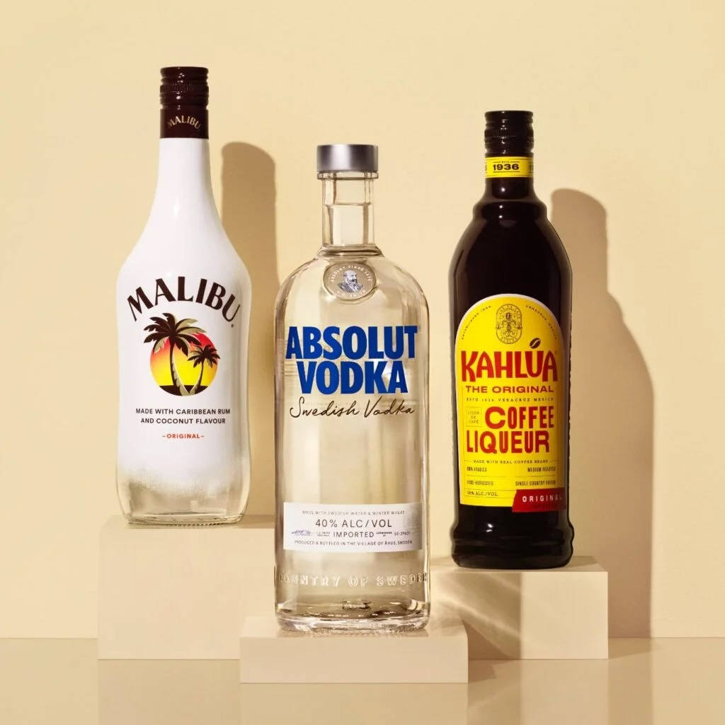 Absolut Vodka With Malibu And Kahlua Bottle