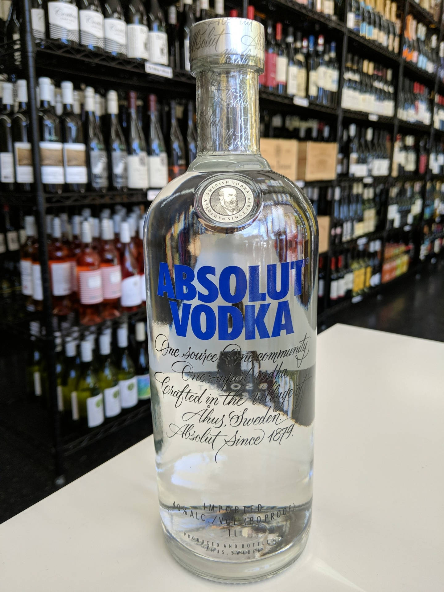 Absolute Vodka In Liquor Grocery Store Background