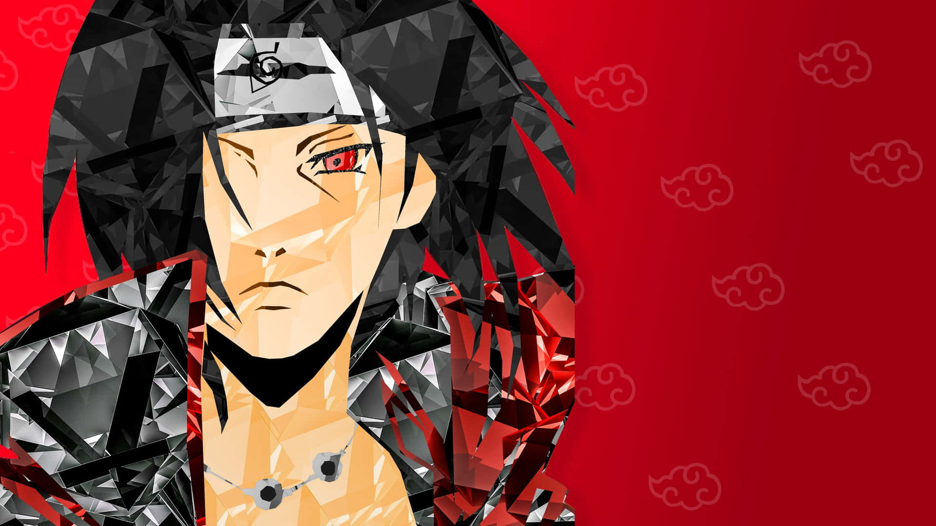 Abstract Art Of Itachi Aesthetic With Akatsuki Clouds In Red Background Background