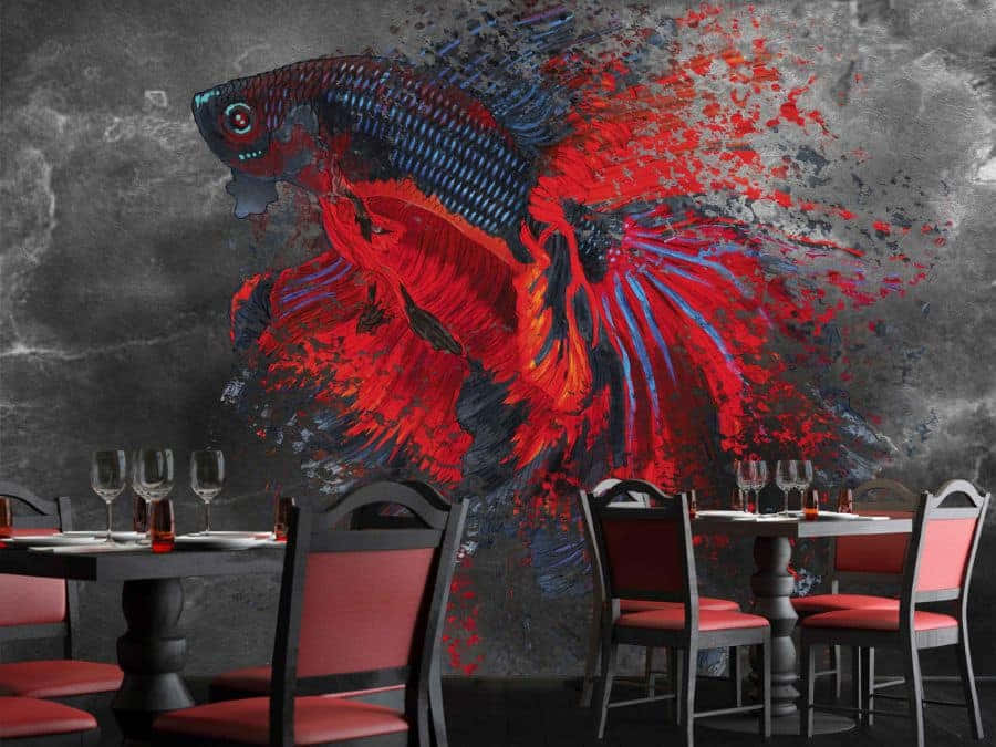 Abstract Betta Fish Muralin Restaurant Interior Background