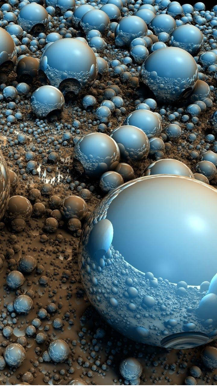Abstract Blue And Black Spheres Mobile 3d Background