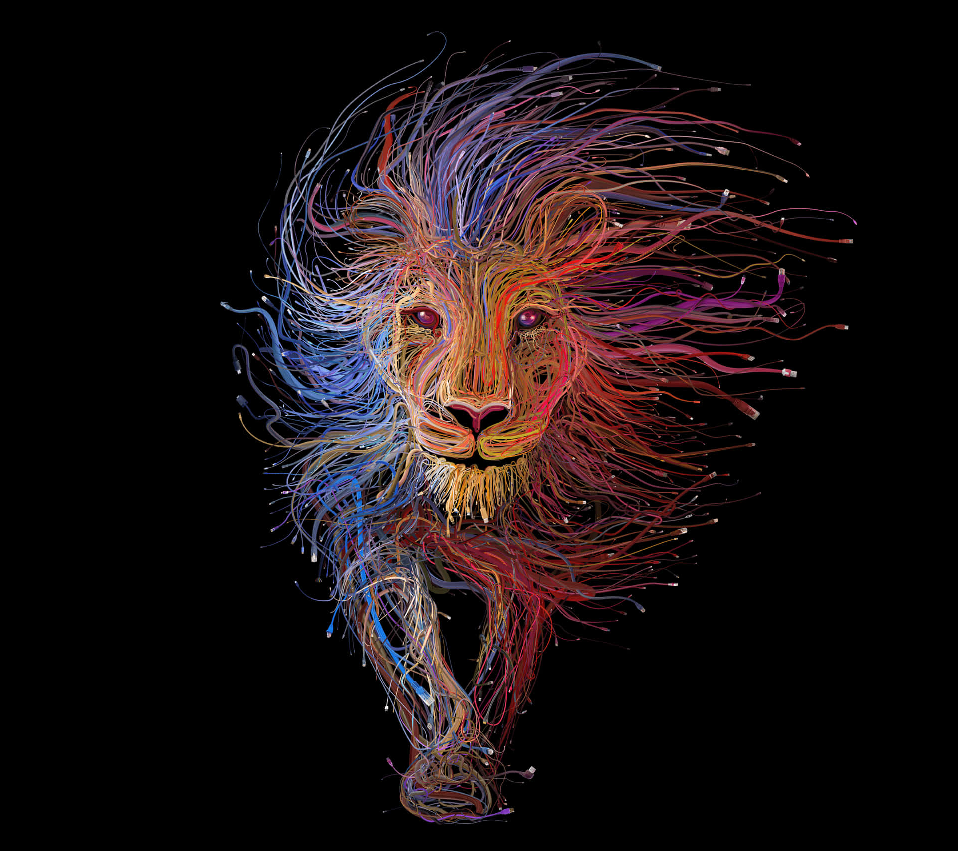 Abstract Lion Surrounded By Sparks Of Light Background