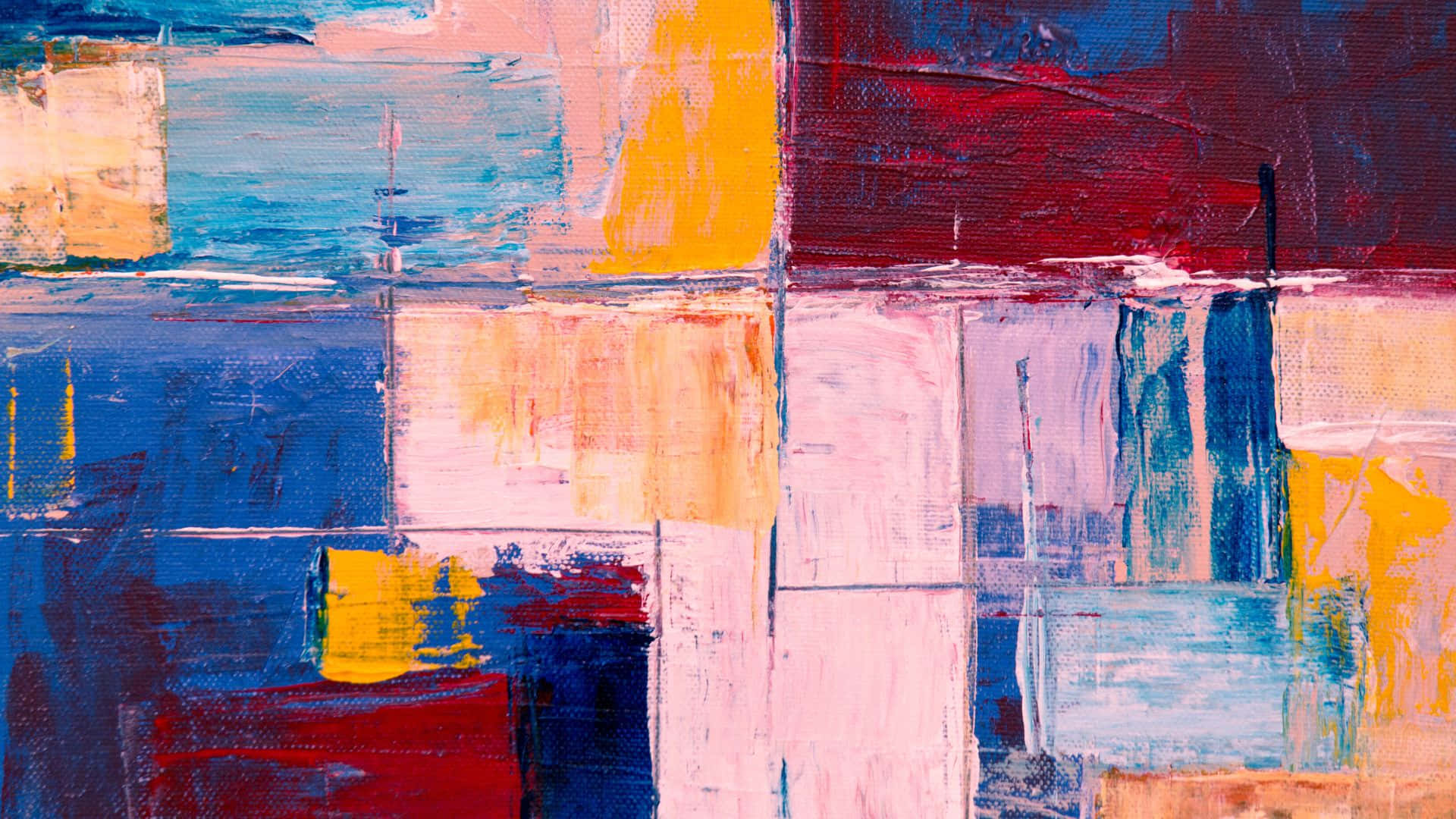 Abstract Painting With Blue, Yellow, And Red Squares