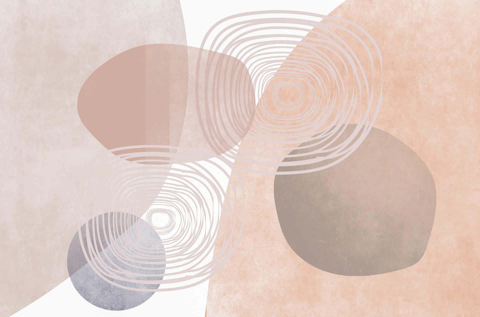 Abstract Painting With Circles In Pink, Beige And Grey Background