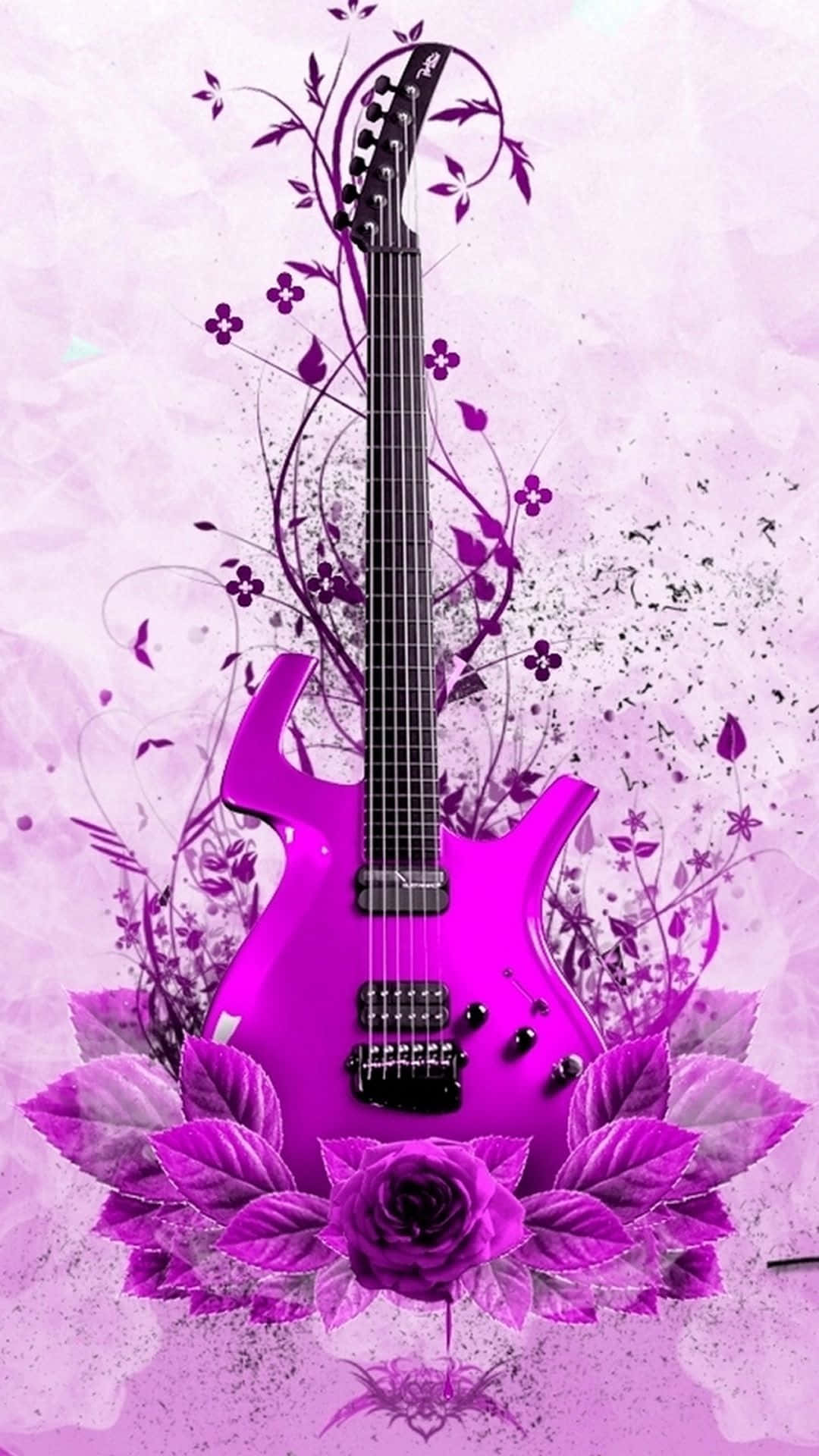 Abstract Pink Musical Instrument Electric Guitar With Flowers