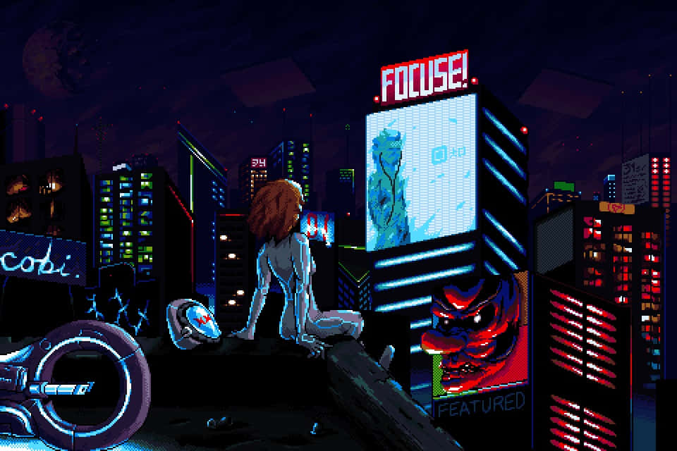 Abstract Pixel Art Representation Of Cyberpunk