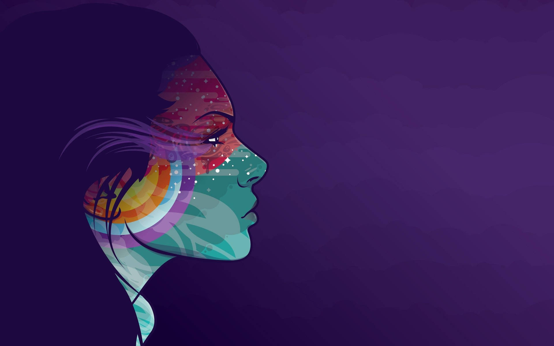 Abstract Profile Of A Girl In Violet Background