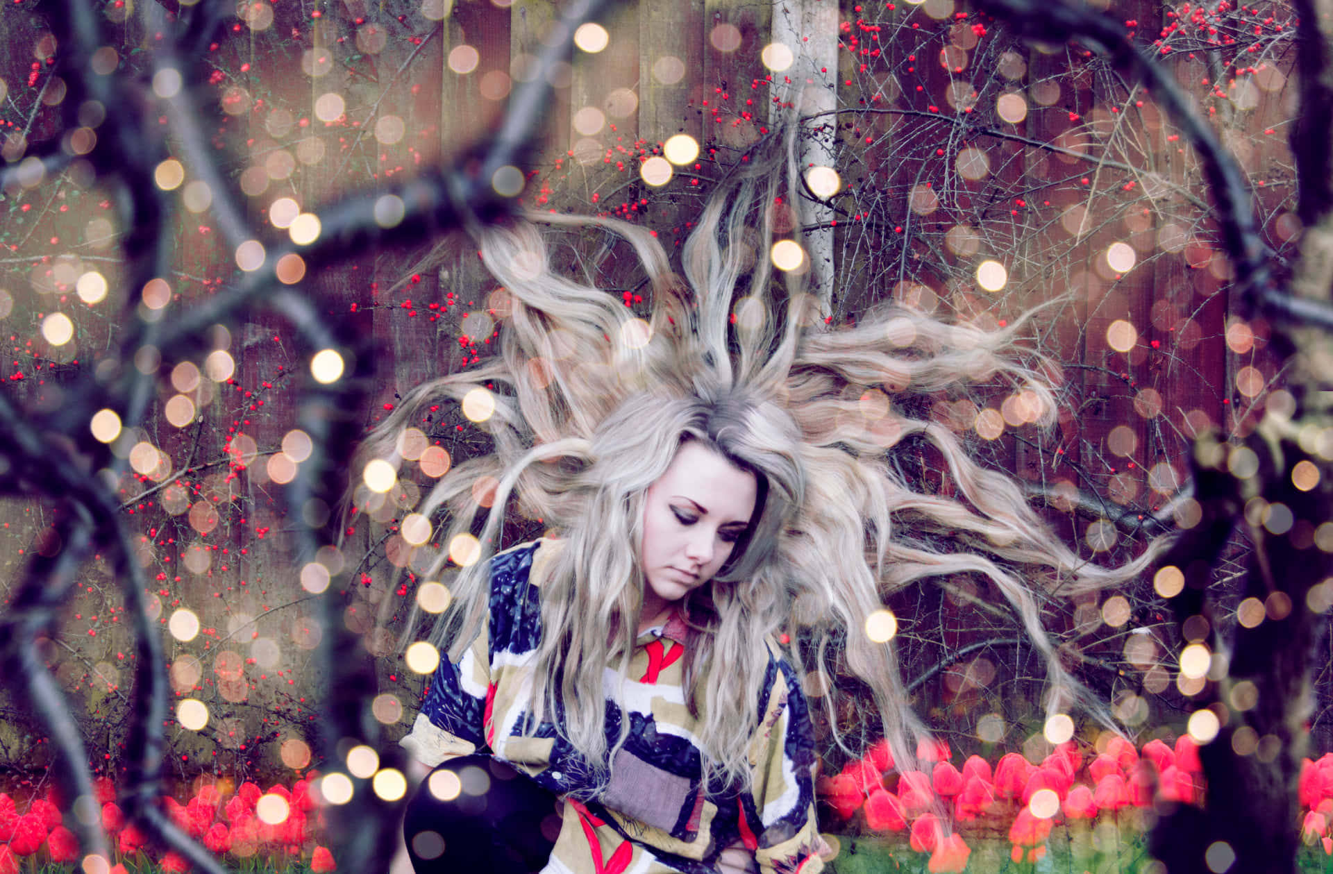 Absurd Girl With Flying Hair Background