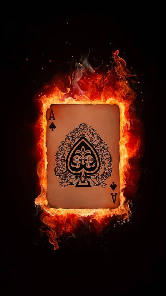 Ace Card Black Spade Red Flame Mobile Background