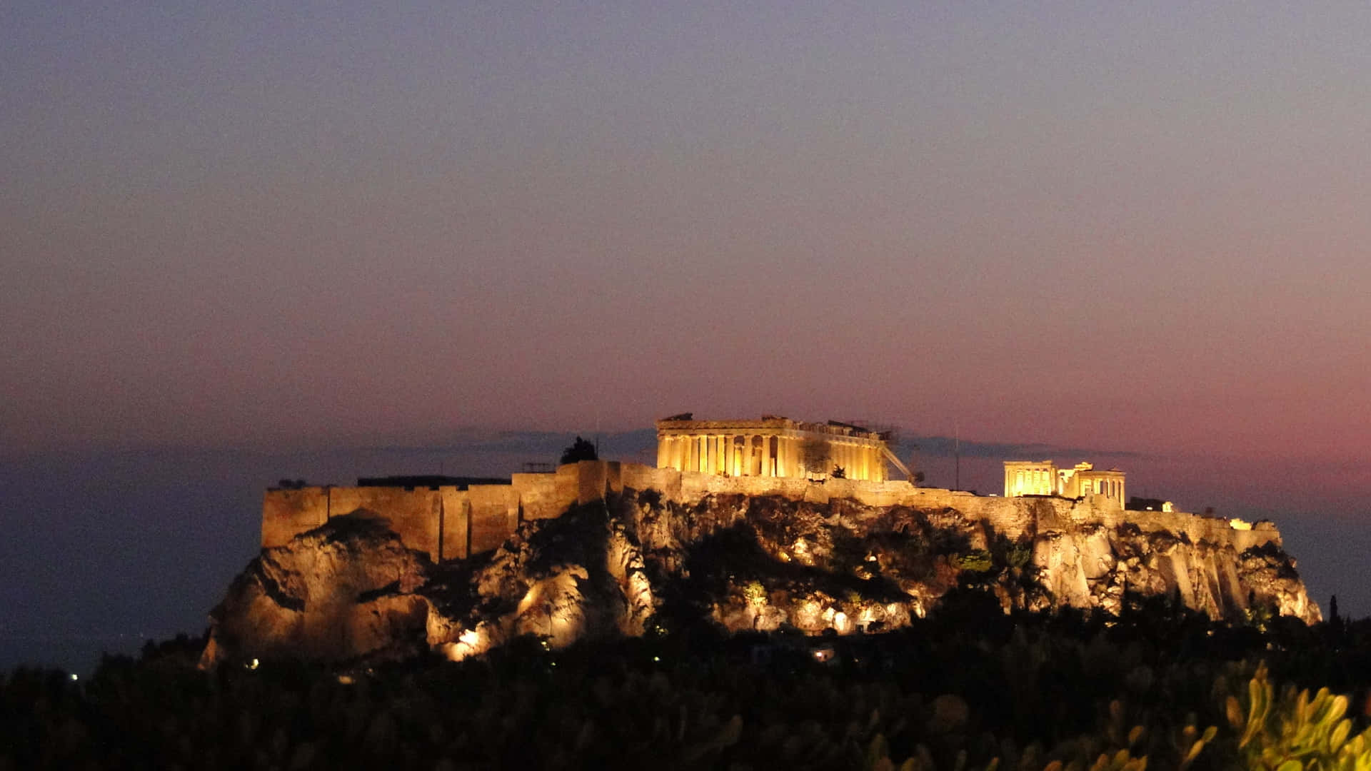 Acropolis With Dim Twilight Light Background
