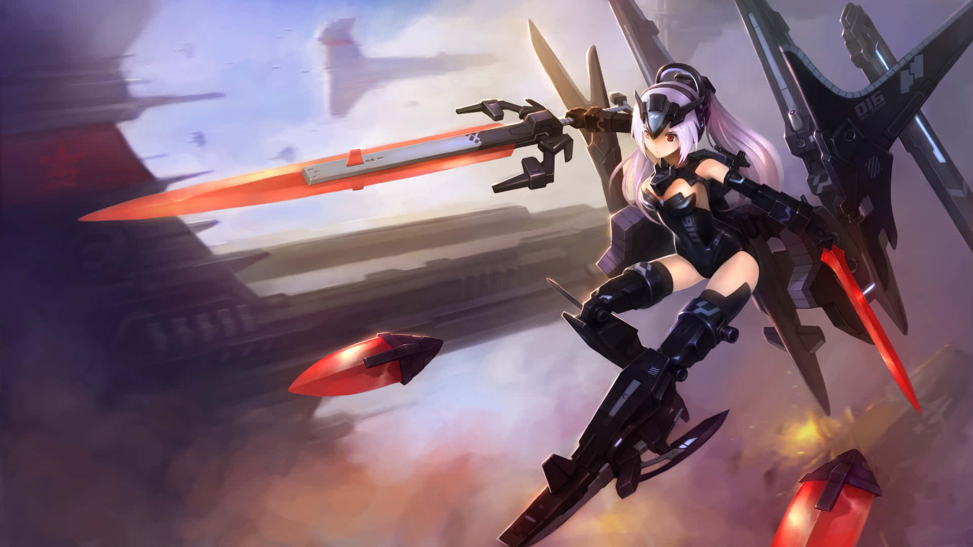 Action Anime Mechanical Flying Girl Background