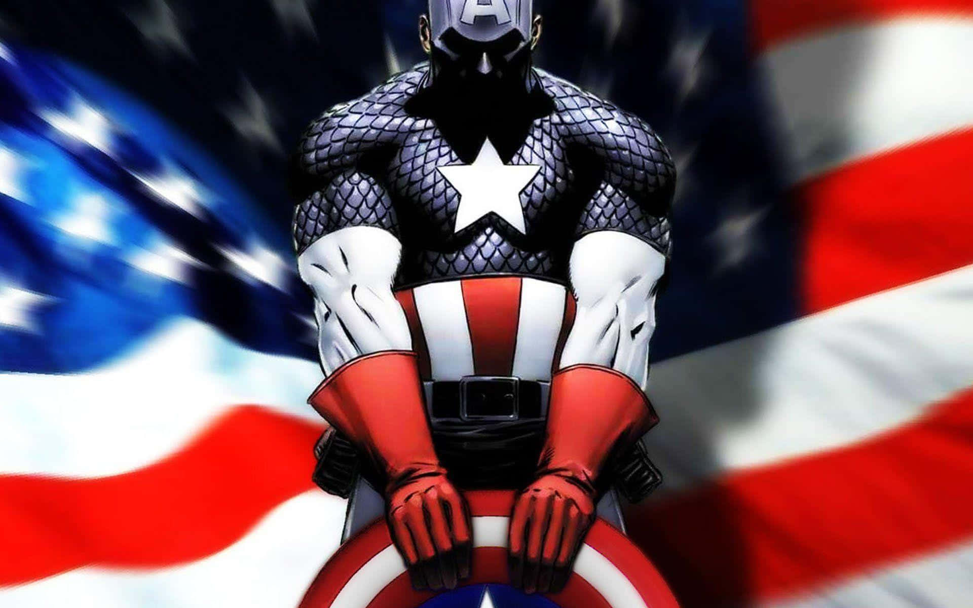 Action Captain America Us Flag Background
