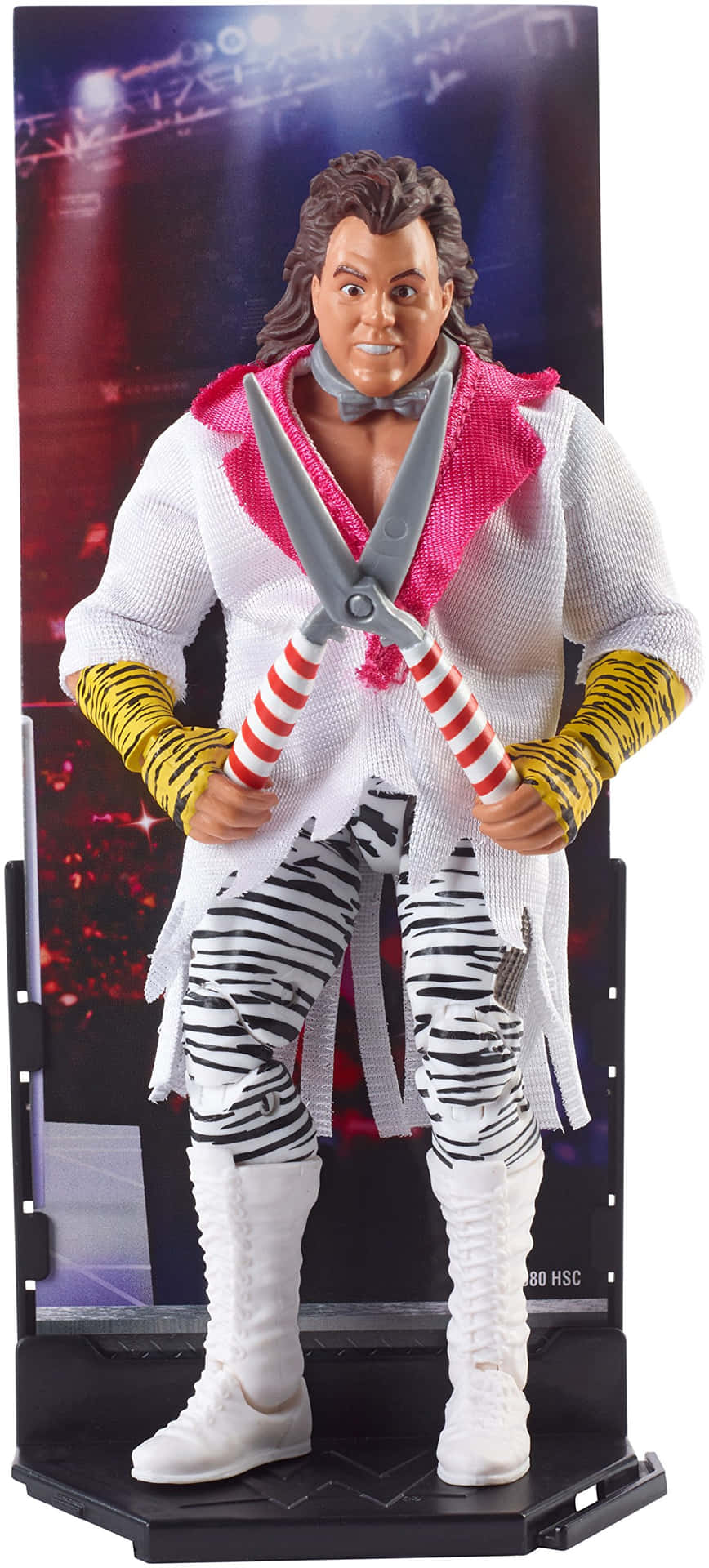 Action Figurewith Scissorsand Striped Pants Background