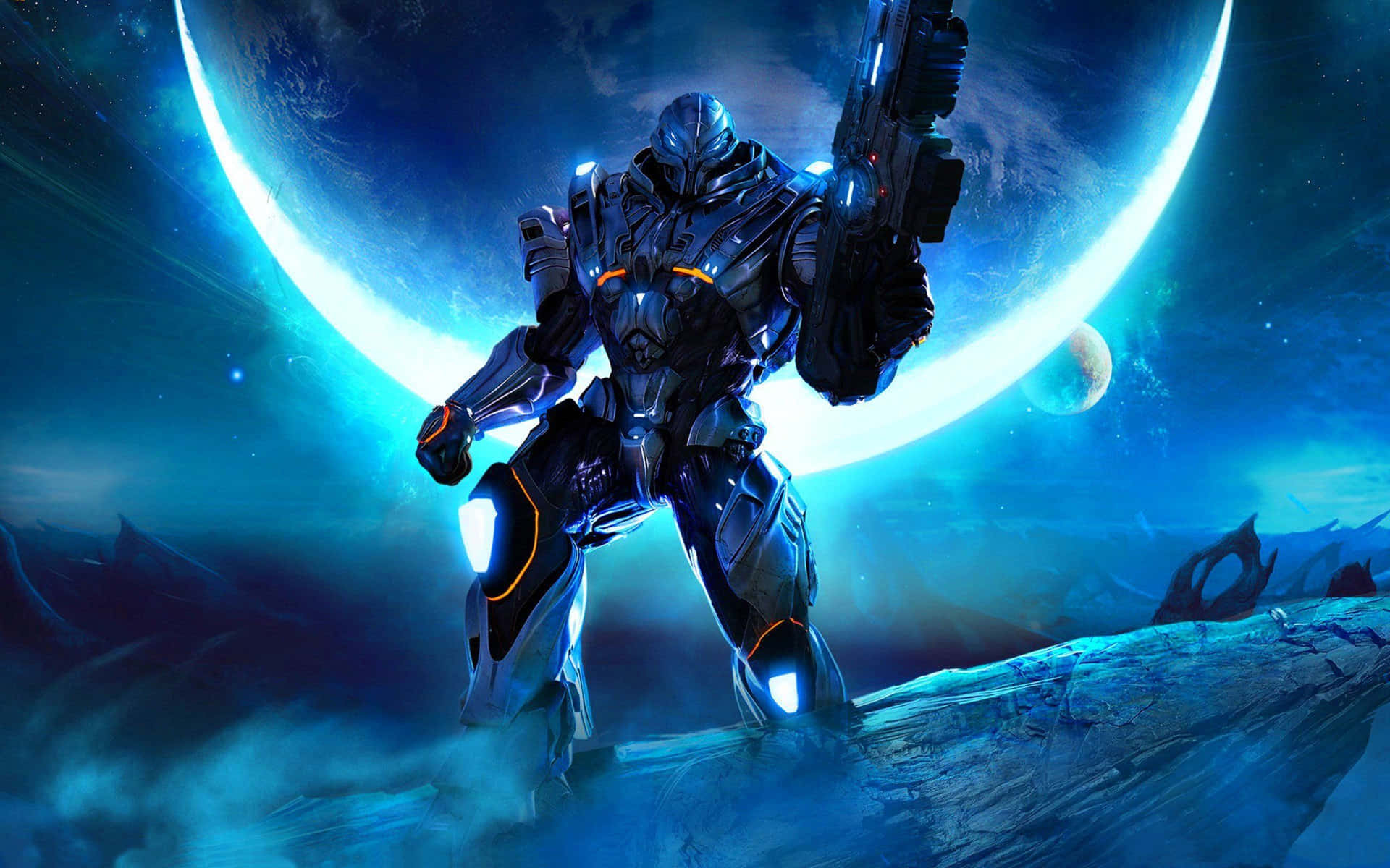 Action Halo Blue Aesthetic Moon Background