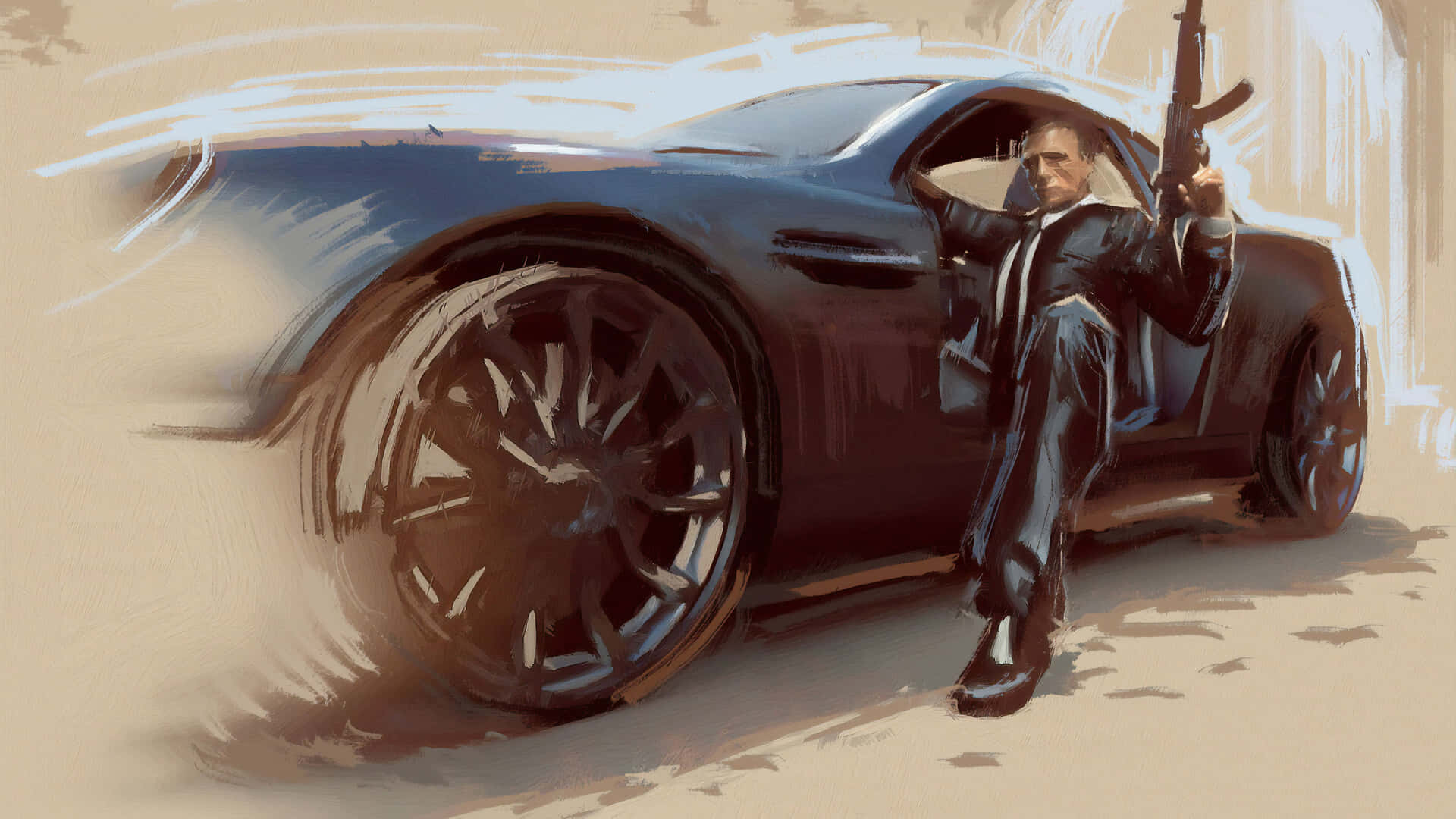 Action Packed Agentand Sports Car Background