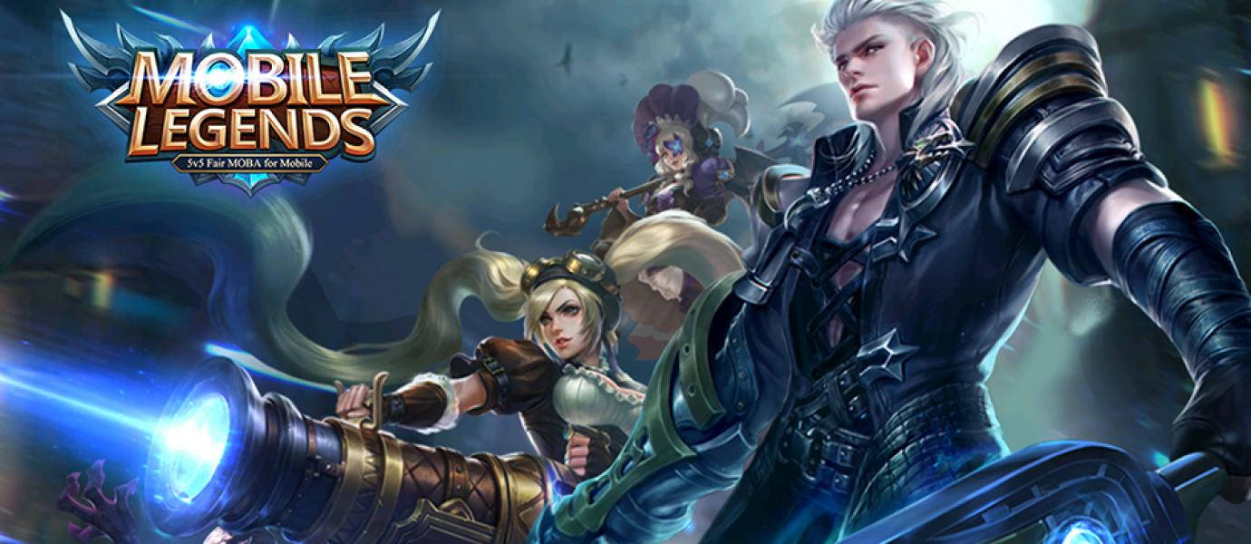 Action-packed Lineup - Mobile Legends Heroes With Brand Logo Background