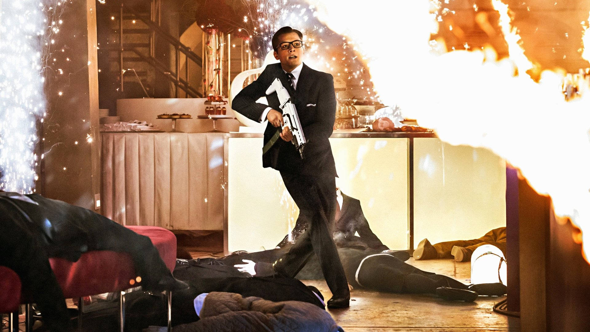 Action-packed Scene From Kingsman: The Secret Service Featuring Eggsy Background