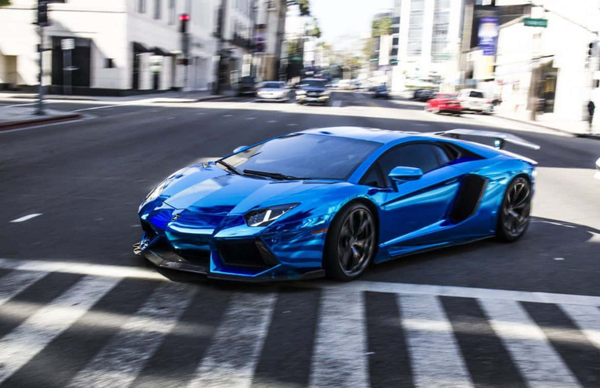 Action Shot Blue Lamborghini Aventador Background
