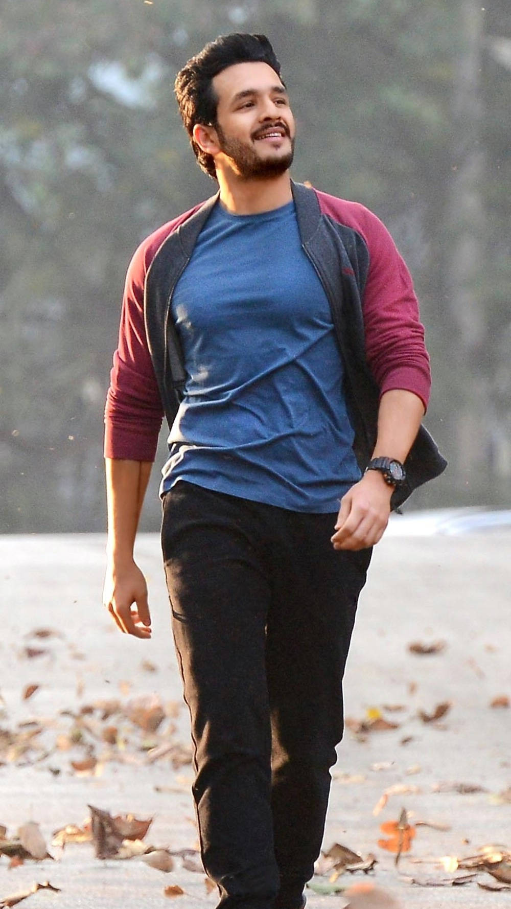 Actor Akhil Akkineni Enjoying A Peaceful Afternoon Walk.