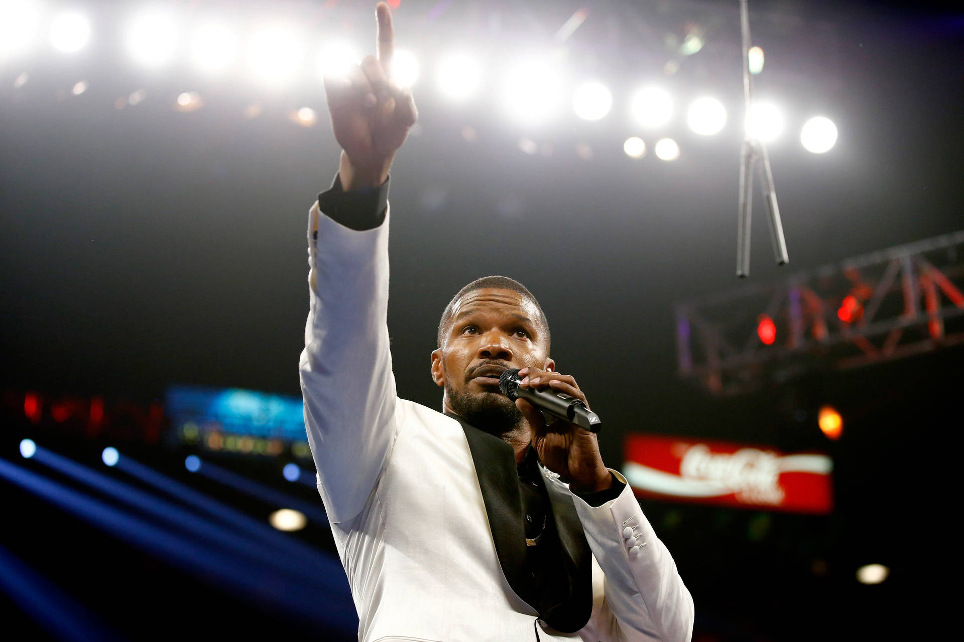 Actor Jamie Foxx Smiles While Attending The Mayweather Vs Pacquiao Boxing Match Background
