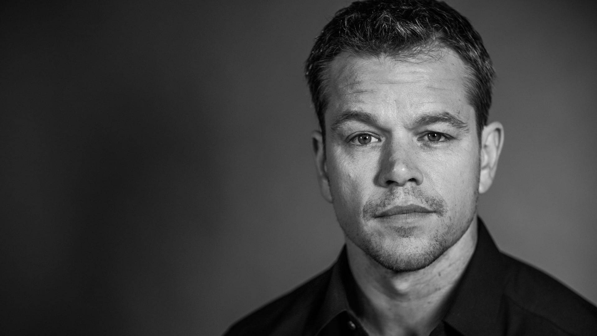 Actor Matt Damon Greyscale Background