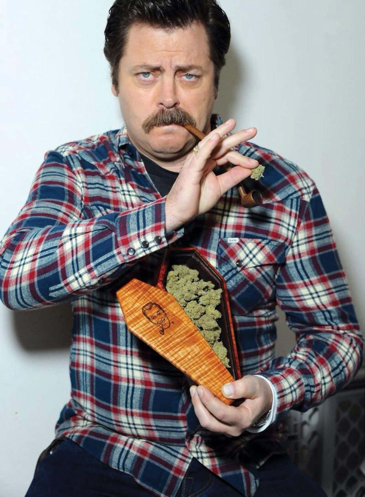 Actor Nick Offerman Looking Into The Camera Background