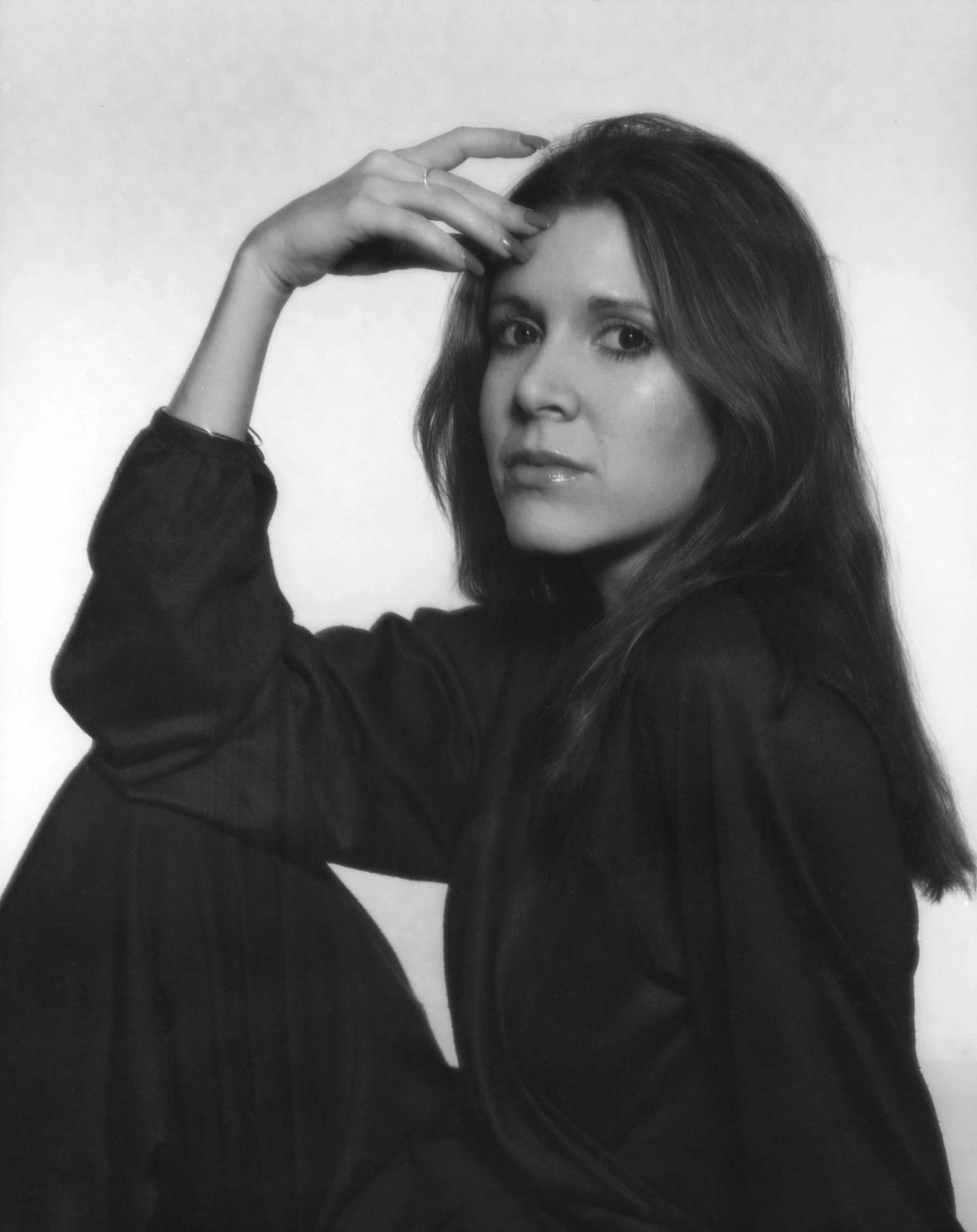 Actress Carrie Fisher Black And White Background