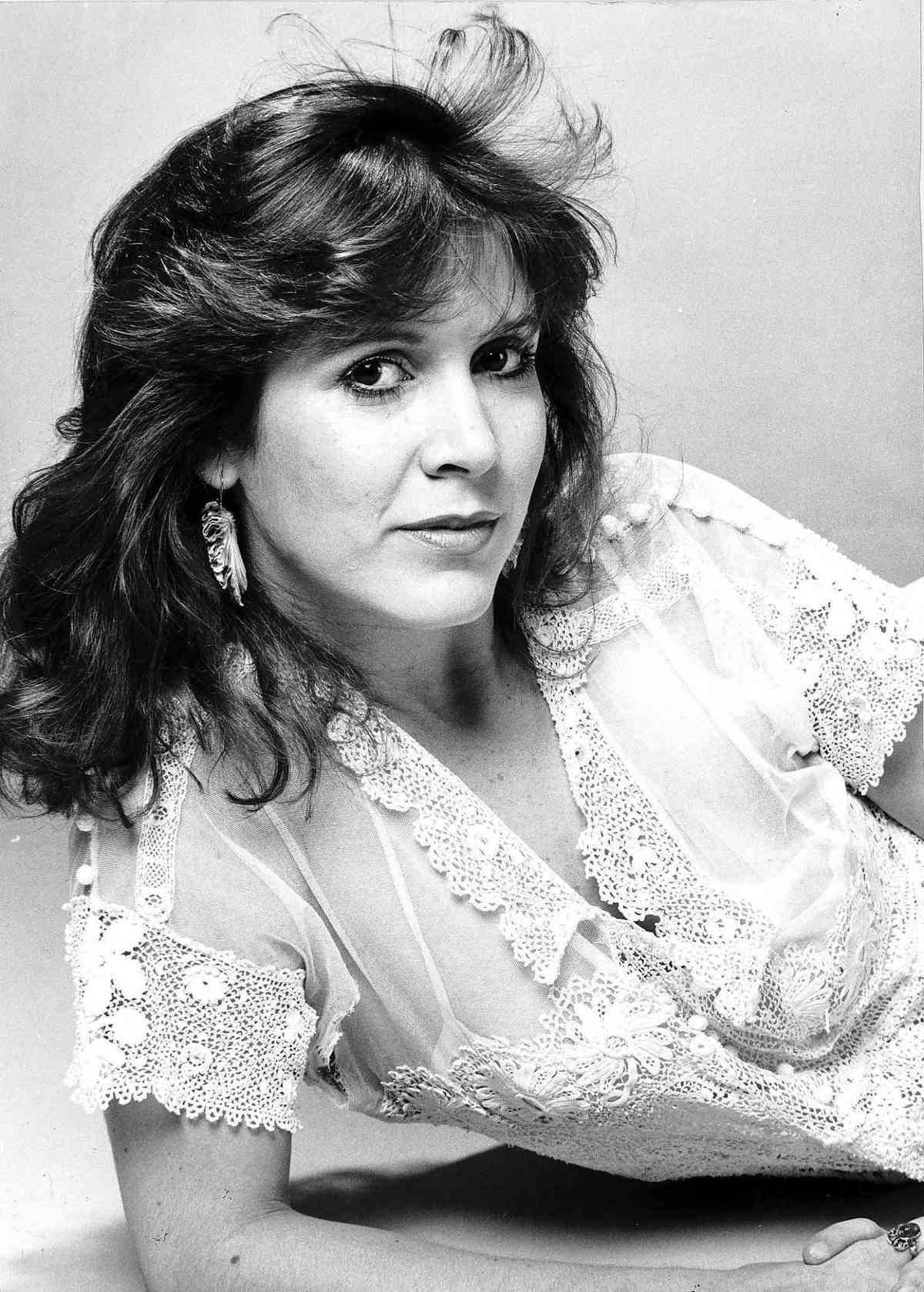 Actress Carrie Fisher Black And White Photo Background