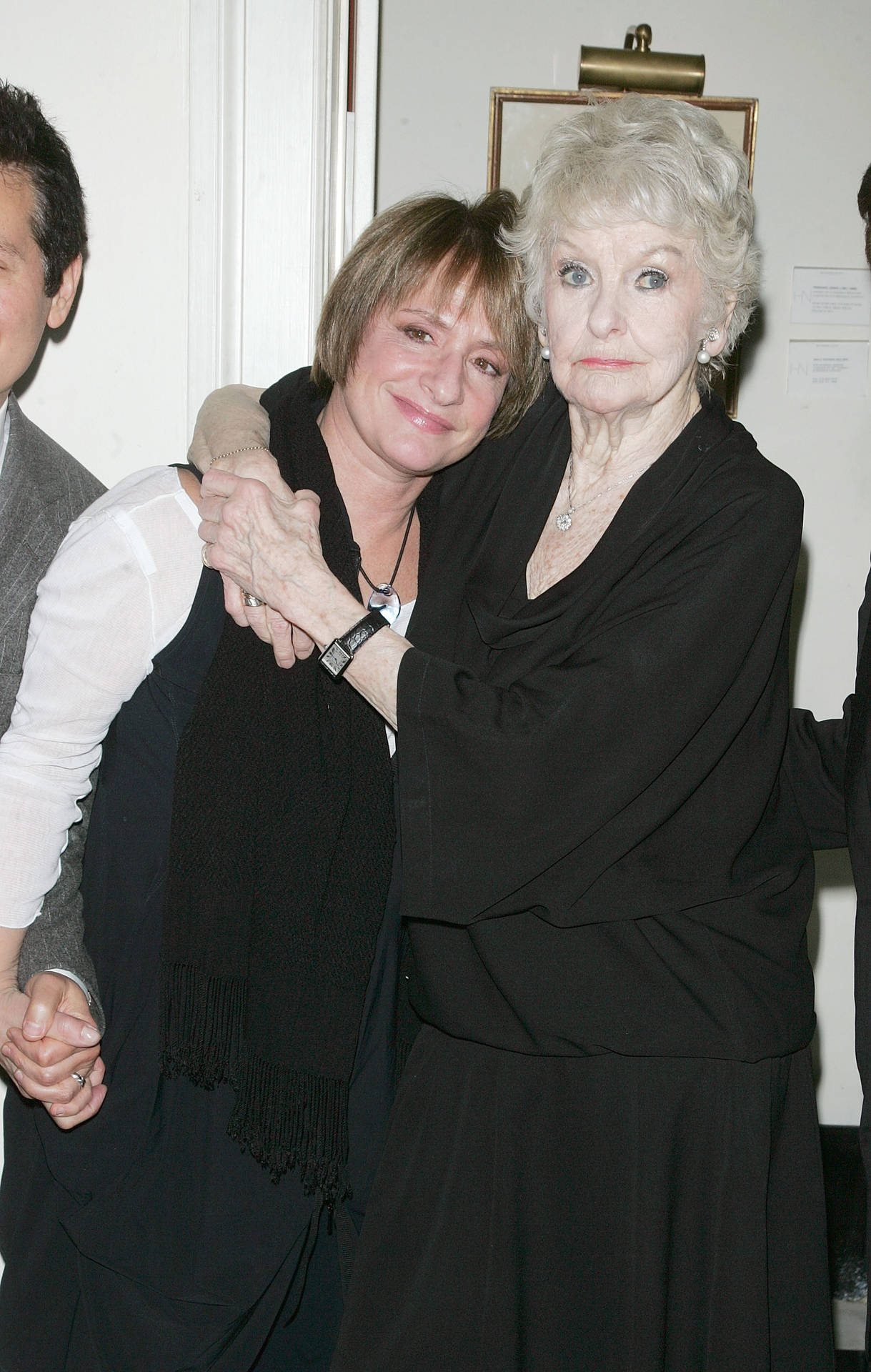 Actress Elaine Stritch Hugging Patti Lupone Background