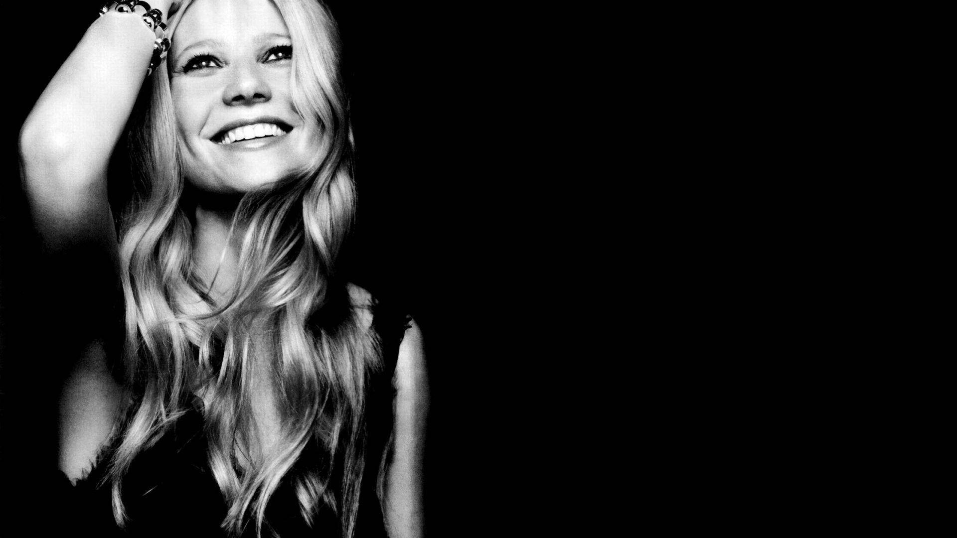 Actress Gwyneth Paltrow Wavy Hair Black And White Background