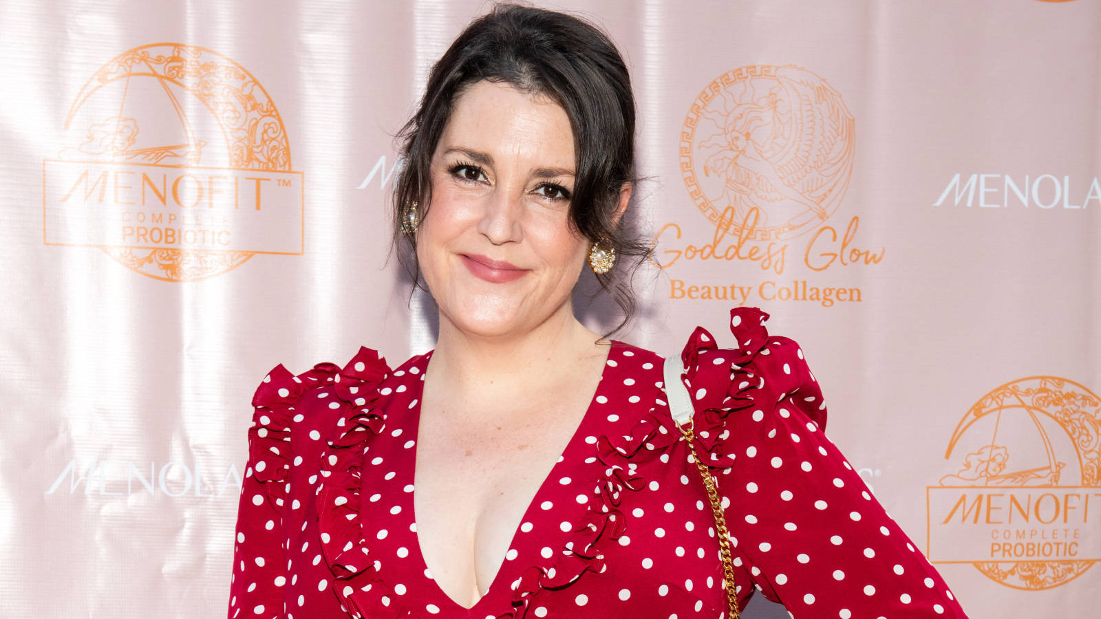 Actress Melanie Lynskey Red Polka Dot Dress