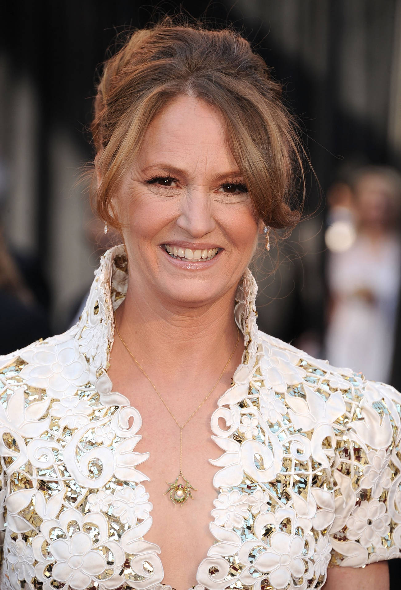 Actress Melissa Leo White Lace Dress