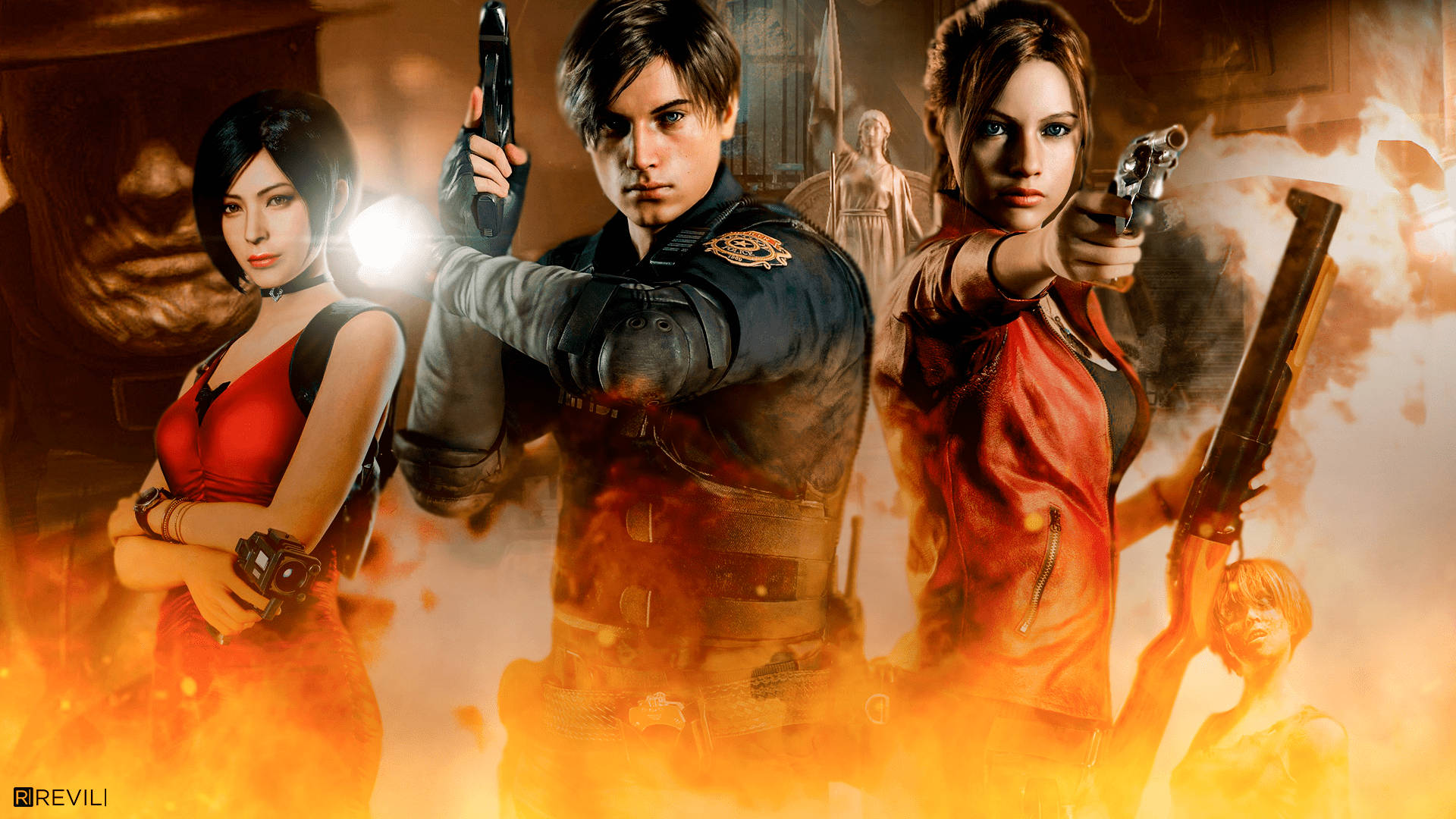 Ada, Leon, Claire Resident Evil 2 Remake Background