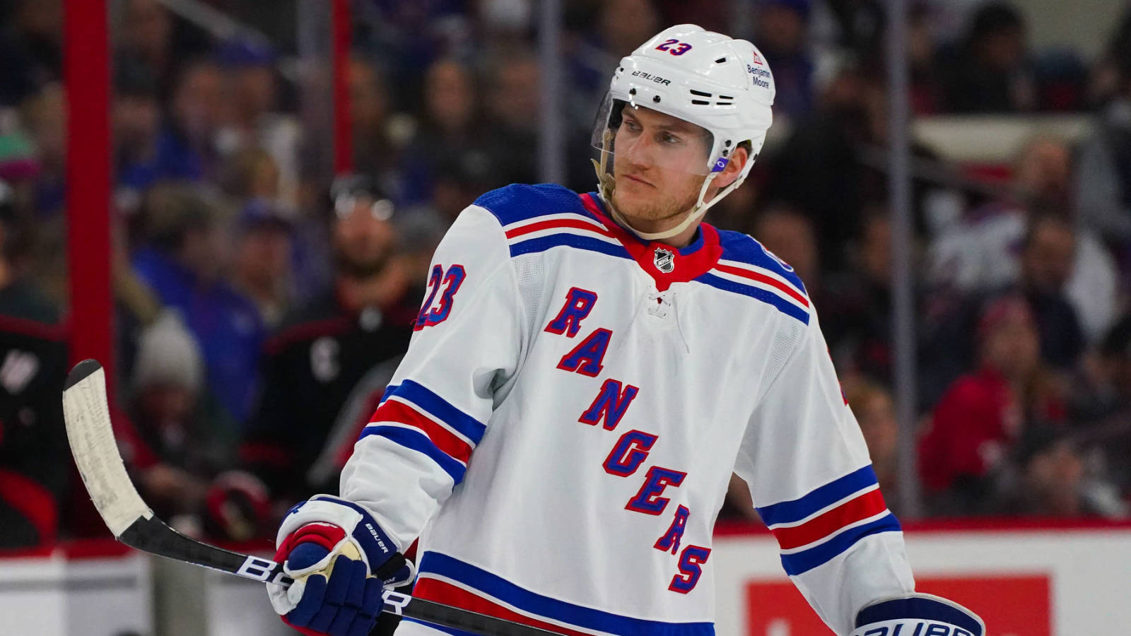 Adam Fox White New York Rangers Angry Background