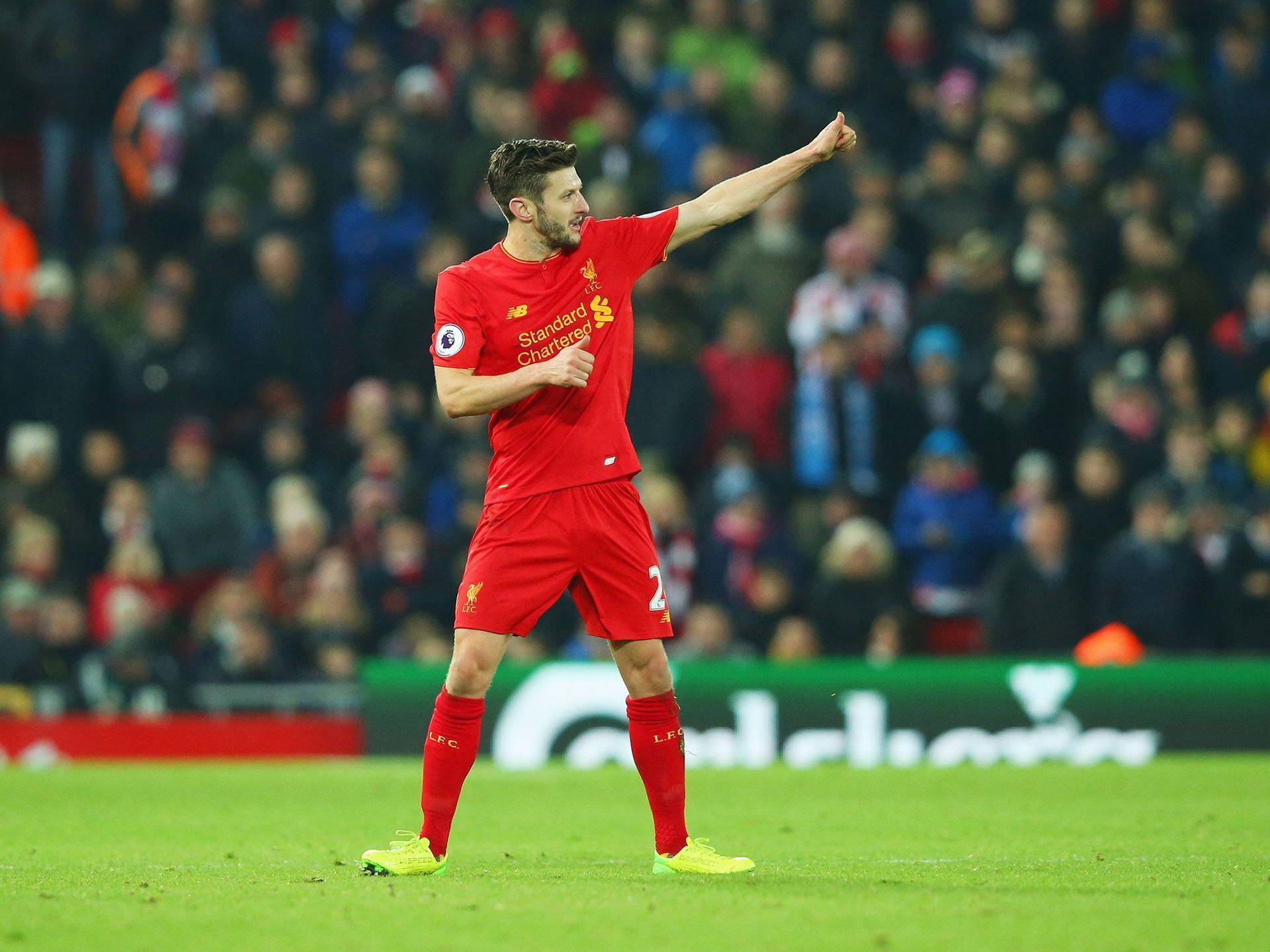 Adam Lallana Shares A Cheerful Moment, Giving A Thumbs Up. Background