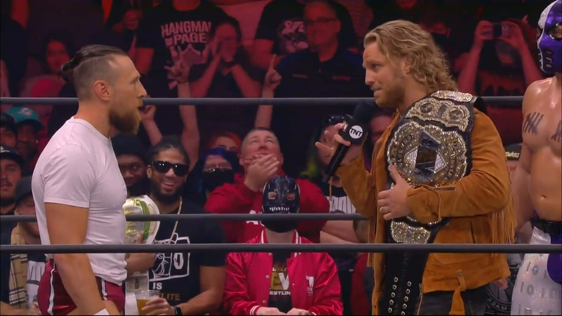 Adam Page His Aew Belt To Bryan Danielson Background