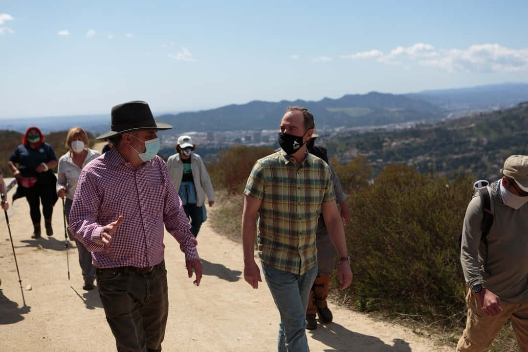 Adam Schiff Hiking With His Crew
