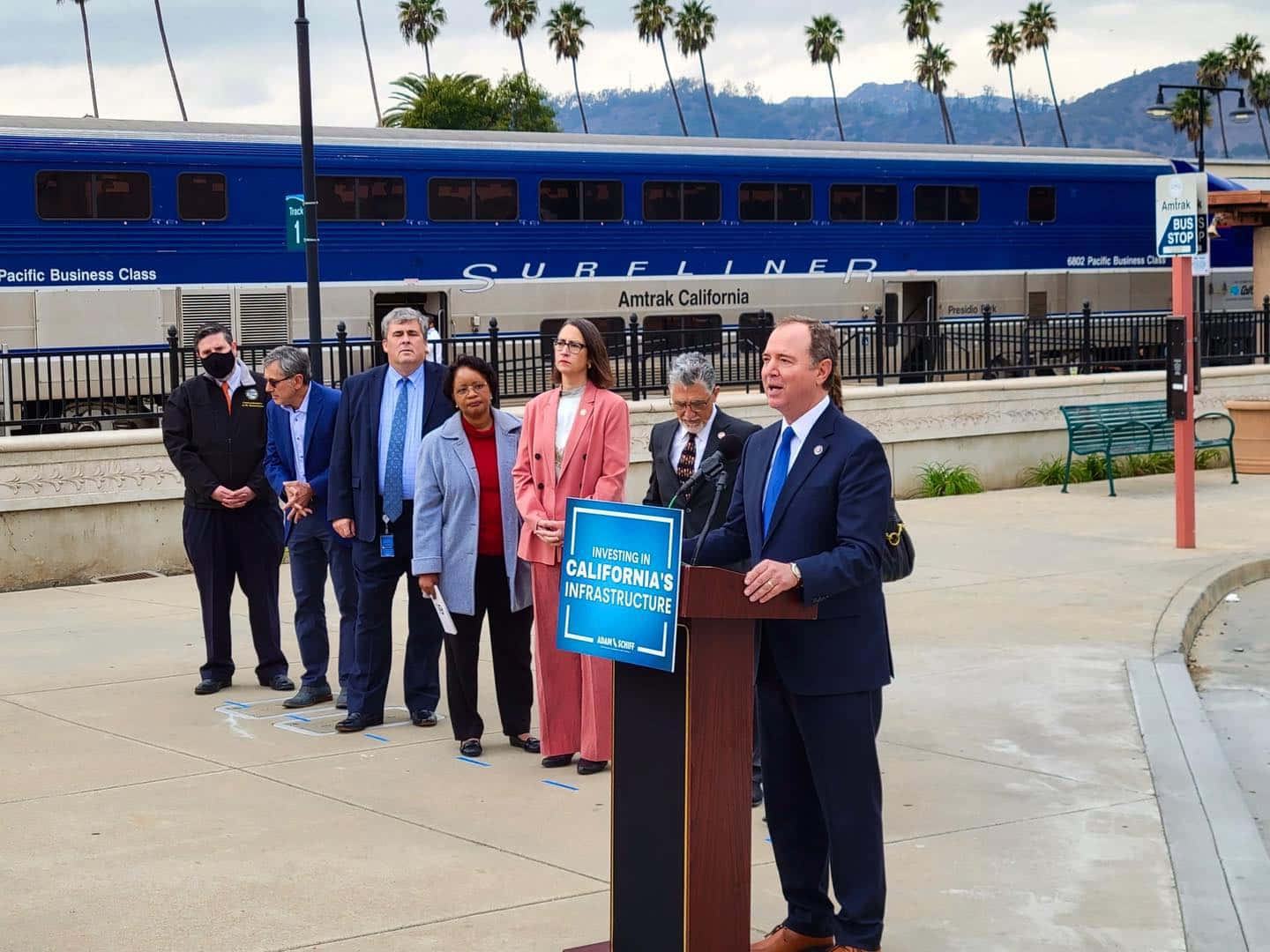 Adam Schiff Speaking During Infrastructural Ceremony Background