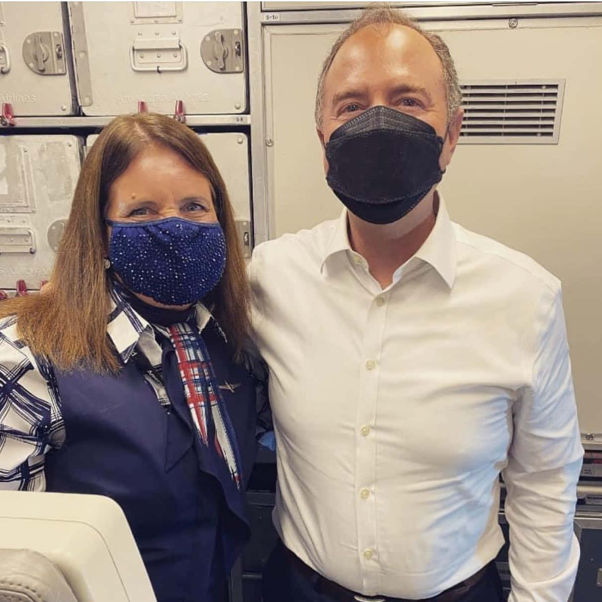 Adam Schiff With A Flight Attendant